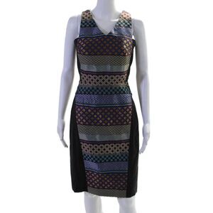 ICB Womens Abstract Sleeveless Zipped Pencil Dress Multicolor Size 4